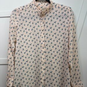 LOFT Women's Blouse with pinkish (peach) and Blue Bird Pattern